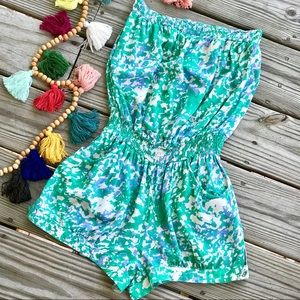 Green & Blue Strapless Romper